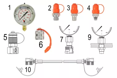 Sady měřicích přístrojů pro hydrauliku s manometrickými hadicemi