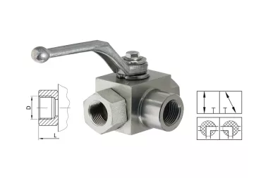 Třícestný hydraulický ventil &quot;L&quot; s vnitřním BSP závitem, typ BK3L