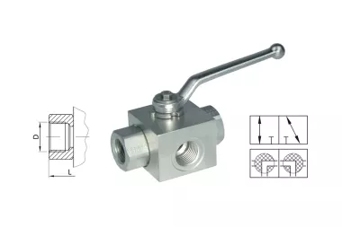 Třícestný hydraulický ventil &quot;L&quot; s vnitřním BSP závitem, typ RK3L